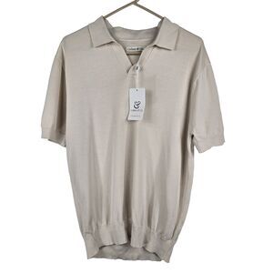 Collars & Co Men's Size XL Beige Short Sleeve Polo Sweater NWT CC84